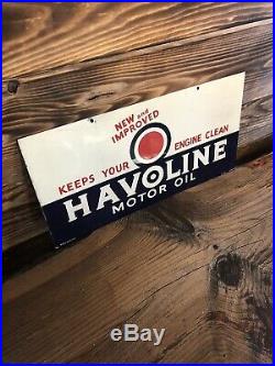 100% Original Antique Havoline Motor Oil Two Sided Tin Tacker Metal Sign 21.5x11