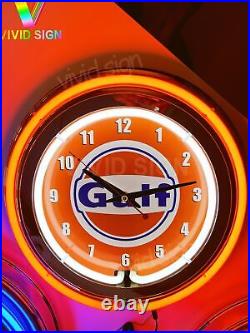 15 Gulf Gas Oil Neon Clock Garage Sign Oil Double Motor Auto Garage Gasoline