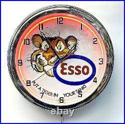 16 ESSO Gasoline Motor Oil Gas Tiger in Your Tank Sign Orange Neon Clock