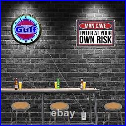 16 GULF Gasoline Motor Oil Gas Station Sign Neon Clock Garage Decor (Blue)