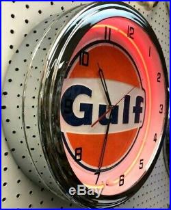 Details about   18" GULF Gasoline Motor Oil Gas Station Sign Double Neon Clock No Nox Gulftane