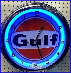 16 GULF Gasoline Motor Oil Gas Station Sign Single Neon Clock No Nox Gulftane