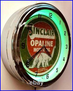 16 Opaline Motor Oil Sign Green Neon Clock Gas Station