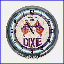 18 Dixie Motor Oil Metal Sign Designed White Neon Clock