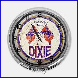 18 Dixie Motor Oil Metal Sign Designed White Neon Clock