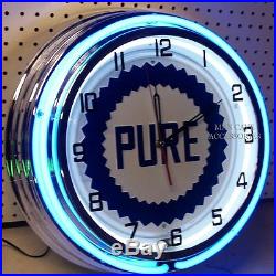18 PURE Gasoline Motor Oil Gas Station Sign Double Neon Clock