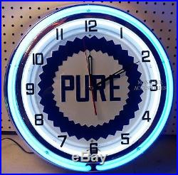 18 PURE Gasoline Motor Oil Gas Station Sign Double Neon Clock