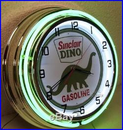 18 SINCLAIR Dino Gasoline Motor Oil Gas Station Sign Double Neon Clock