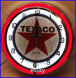 18 TEXACO Gasoline Motor Oil Gas Station Double Neon Clock 1936 Distressed Sign