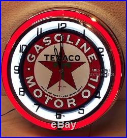 18 TEXACO Sign Gasoline Motor Oil Gas Station Double Neon Clock
