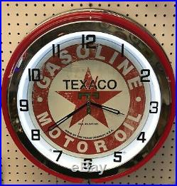 18 TEXACO Sign Gasoline Motor Oil Gas Station Double Neon Clock