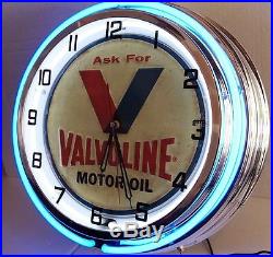18 VALVOLINE Motor Oil Sign Double Neon Clock