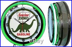 19 SINCLAIR Dino Gasoline Motor Oil Gas Station Sign Double Neon Clock