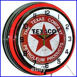 19 TEXACO Petroleum Products Sign Gasoline Motor Oil Red Double Neon Clock