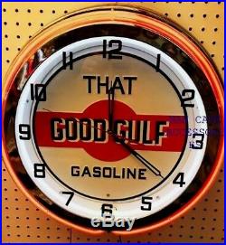 19 That GOOD GULF Gasoline Motor Oil Gas Station Sign Double Neon Clock