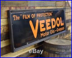 1920's Original VEEDOL Motor Oil Porcelain Advertising Sign Gas Station RARE WOW