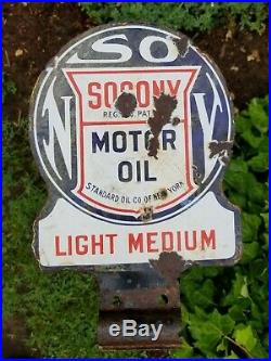 1920's Socony Standard Motor Oil Light Medium Paddle Porcelain Sign