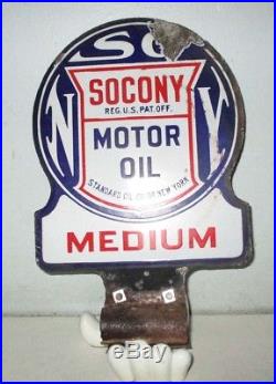 1920's Socony Standard Of N. Y. MEDIUM Motor Oil 2 Sided Porcelain Metal Sign