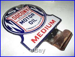 1920's Socony Standard Of N. Y. MEDIUM Motor Oil 2 Sided Porcelain Metal Sign