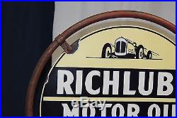 1920s Original Richlube Motor Oil Double Sided Advertising Porcelain Curb Sign