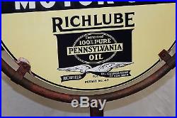 1920s Original Richlube Motor Oil Double Sided Advertising Porcelain Curb Sign