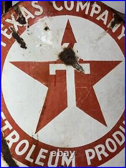 1920s Porcelain Texaco Motor Oil Double Sided Flange Advertising Service Sign