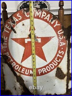 1920s Porcelain Texaco Motor Oil Double Sided Flange Advertising Service Sign