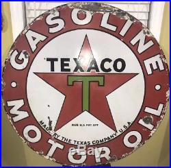 1930/40s 42 Texaco Gasoline Motor Oil Porcelain Sign SSP