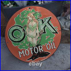 1930 Vintage Oak Motor Oil Frontier Manufacturing Porcelain Enamel Sign