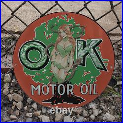 1930 Vintage Oak Motor Oil Frontier Manufacturing Porcelain Enamel Sign