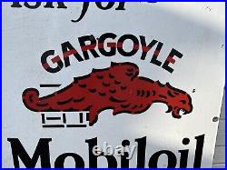 1930's Original Porcelain Mobil Mobiloil Ask For Gargoyle Motor Oil Sign