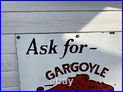 1930's Original Porcelain Mobil Mobiloil Ask For Gargoyle Motor Oil Sign