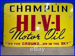 1930s Champlin HI-V-I Motor Oil Porcelain Sign, Dbl Sided