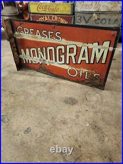 1930s Monogram Motor Oil Advertising Flange Sign