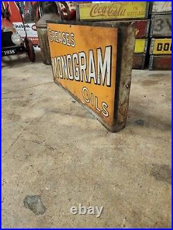 1930s Monogram Motor Oil Advertising Flange Sign