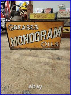 1930s Monogram Motor Oil Advertising Flange Sign