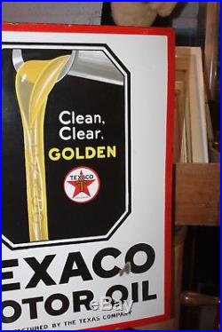 1930s Original TEXACO Motor Oil Golden DS Porcelain Advertising Flange Sign