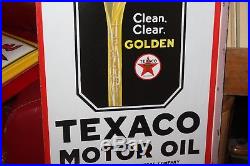 1930s Original TEXACO Motor Oil Golden DS Porcelain Advertising Flange Sign