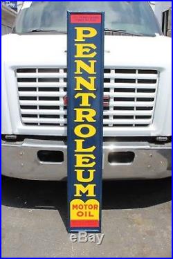 1930s Penntroleum Motor Oil self-framed vertical tin advertising sign NOS