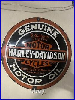 1930s Pre War Harley Davidson Motor Oil Advertising Porcelain Sign