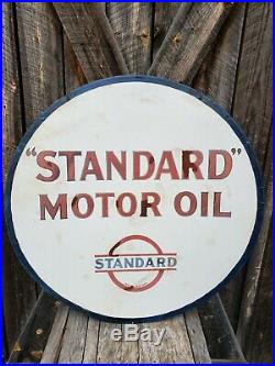 1930s Standard Gasoline Motor Oil Sign. Double Sided. Porcelain. 36in