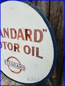 1930s Standard Gasoline Motor Oil Sign. Double Sided. Porcelain. 36in