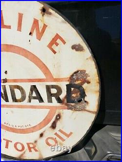 1930s Standard Motor Oil Gasoline Sign. 30in. Porcelain. Double Sided