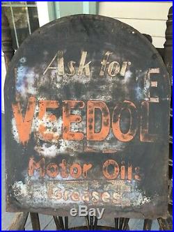 1930s VEEDOL MOTOR OIL TOMBSTONE SIGN DBL-SIDED ORIGINAL FREE SHIP