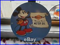 1933 Walt Disney Mickey Mouse Sunoco Mercury Made Motor Oil Porcelain Sign