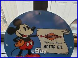 1933 Walt Disney Mickey Mouse Sunoco Mercury Made Motor Oil Porcelain Sign