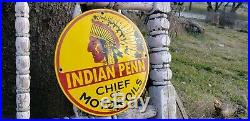1937 Indian Penn Chief Motor Oil Porcelain Enamel Gas Station Sign