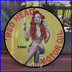 1940 Red Head Motor Oil Gas & Oil Station Garage Man Cave Sign