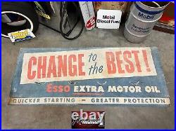 1940's ESSO EXTRA MOTOR OIL Cloth Service Station Banner / Sign Gas & Oil