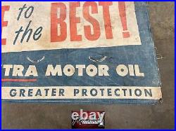 1940's ESSO EXTRA MOTOR OIL Cloth Service Station Banner / Sign Gas & Oil